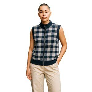 Gianfranco Ruffini Golf Sweater Vest Size XL Black White Plaid Cotton Full Zip